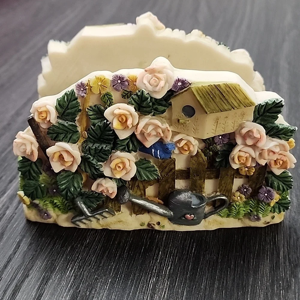 Springtime Floral Garden Scene Resin Napkin Holder